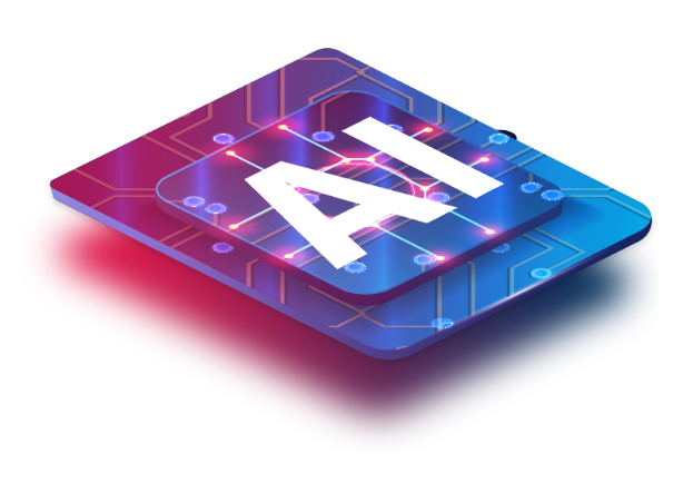 An illustration of a chip with the text AI on it