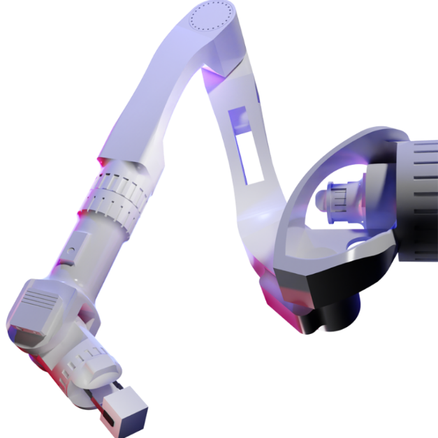 An illustration of a warehouse robotic arm holding a package