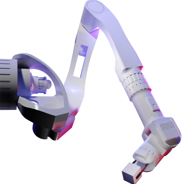 An illustration of a warehouse robotic arm holding a package 