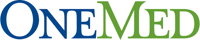 onemed logotype in blue and green