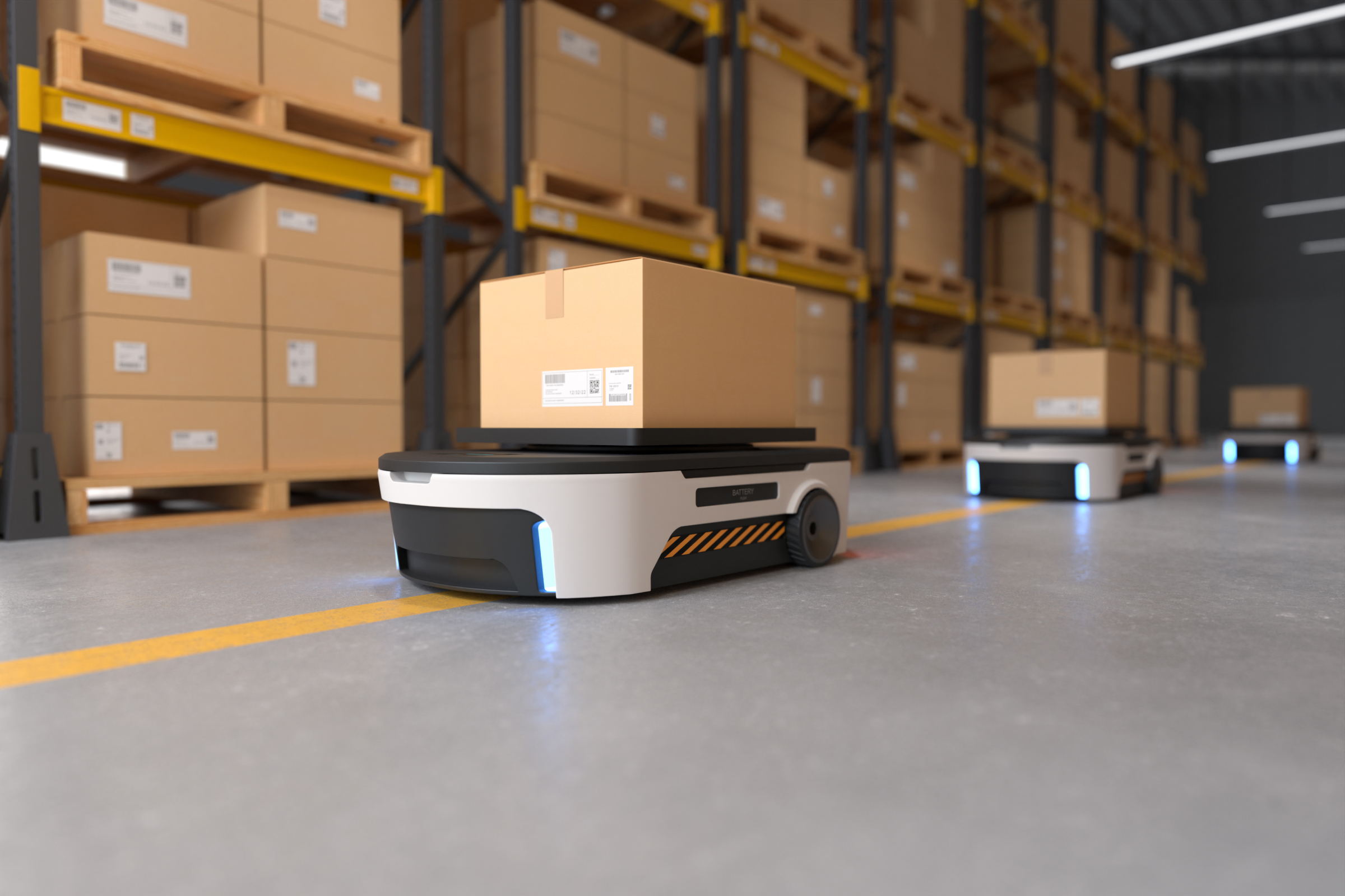 Robot transportation of parcels in a automated warehouse 